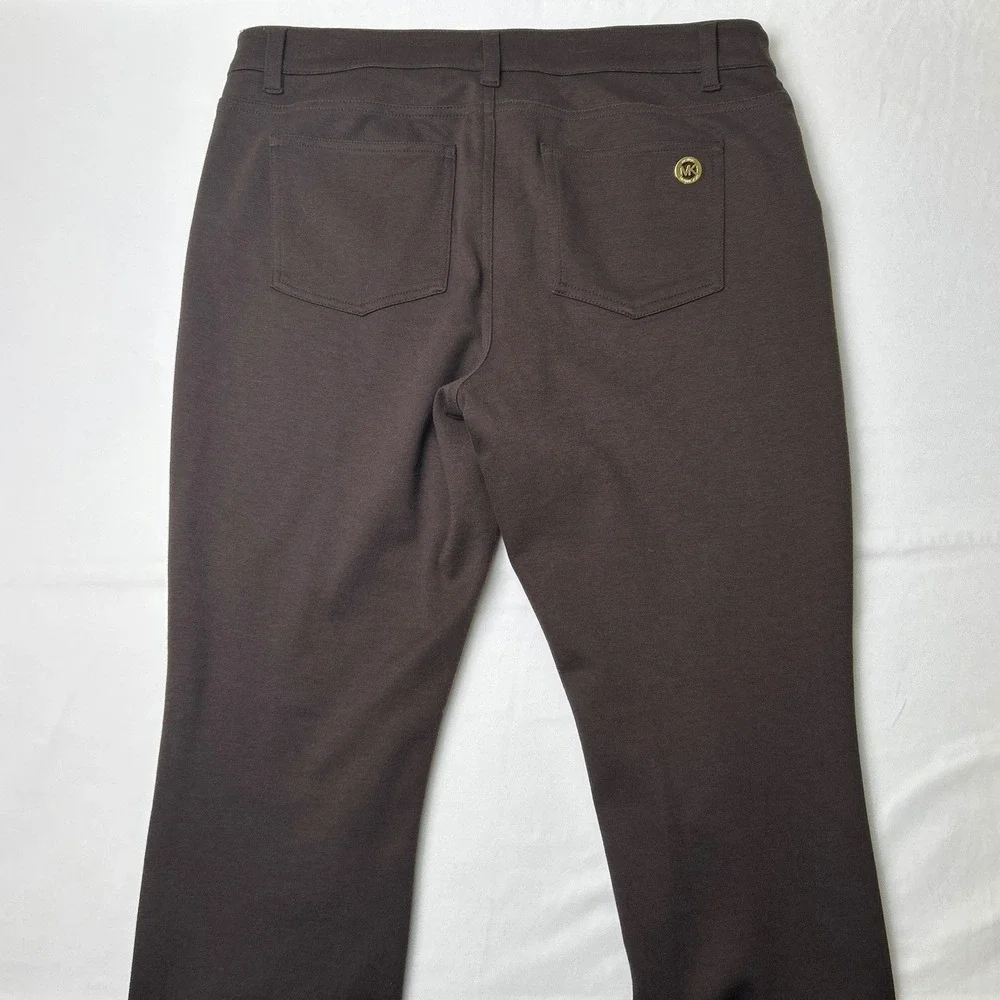 Michael Kors Womens Stretch Ponte Slim Straight Leg Pants Size 10 Brown Career